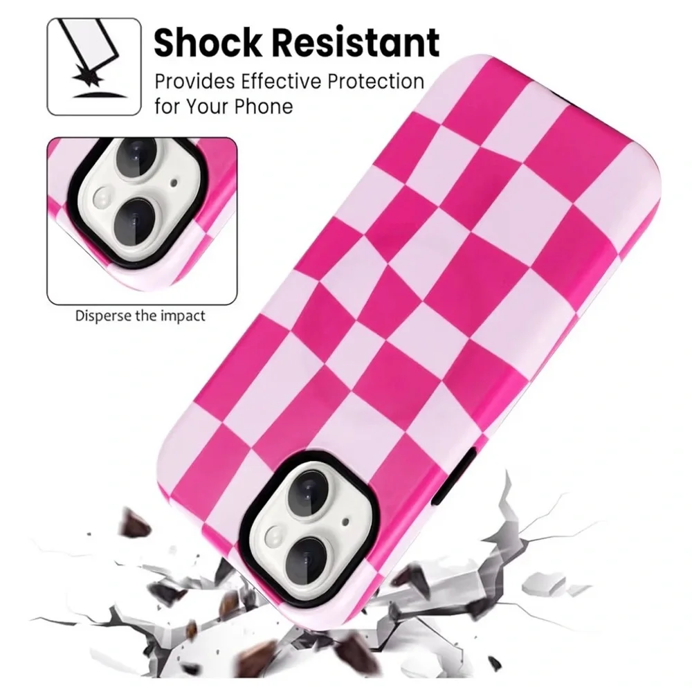 iPhone 15 Pink Checkered Phone Case